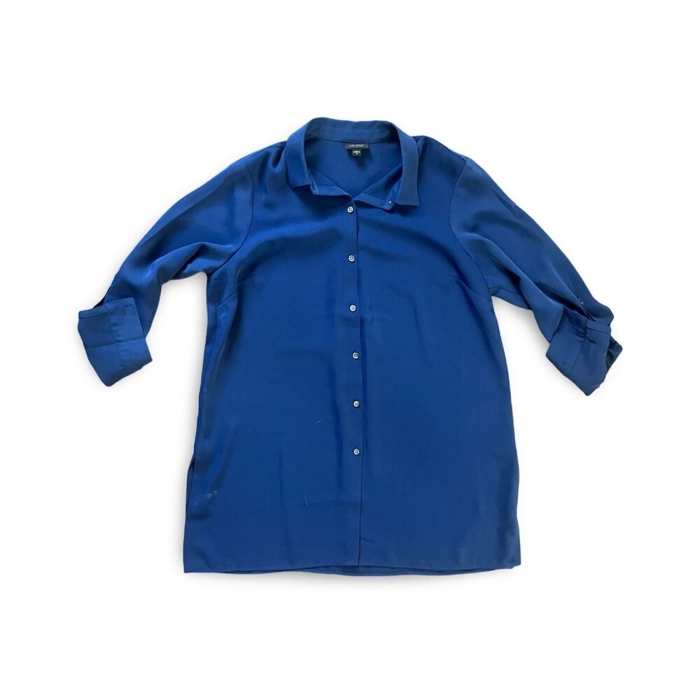 J. Jill Navy Blue Tunic Shirt Dress Roll Tab Sleeve Size Medium